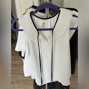 Zara TRF white sleeveless blouse with pleated collar